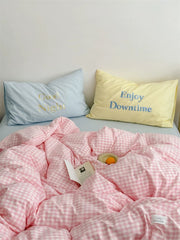 Pastel Creamy Pink Gingham Bedding Set