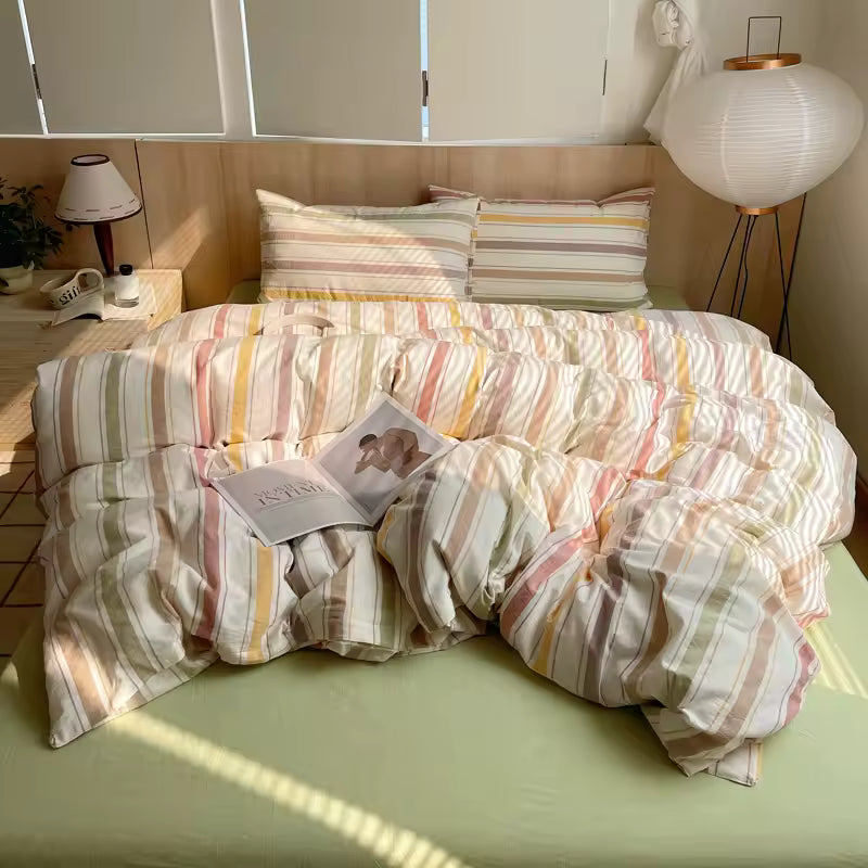Pastel Retro Striped Duvet Cover Set