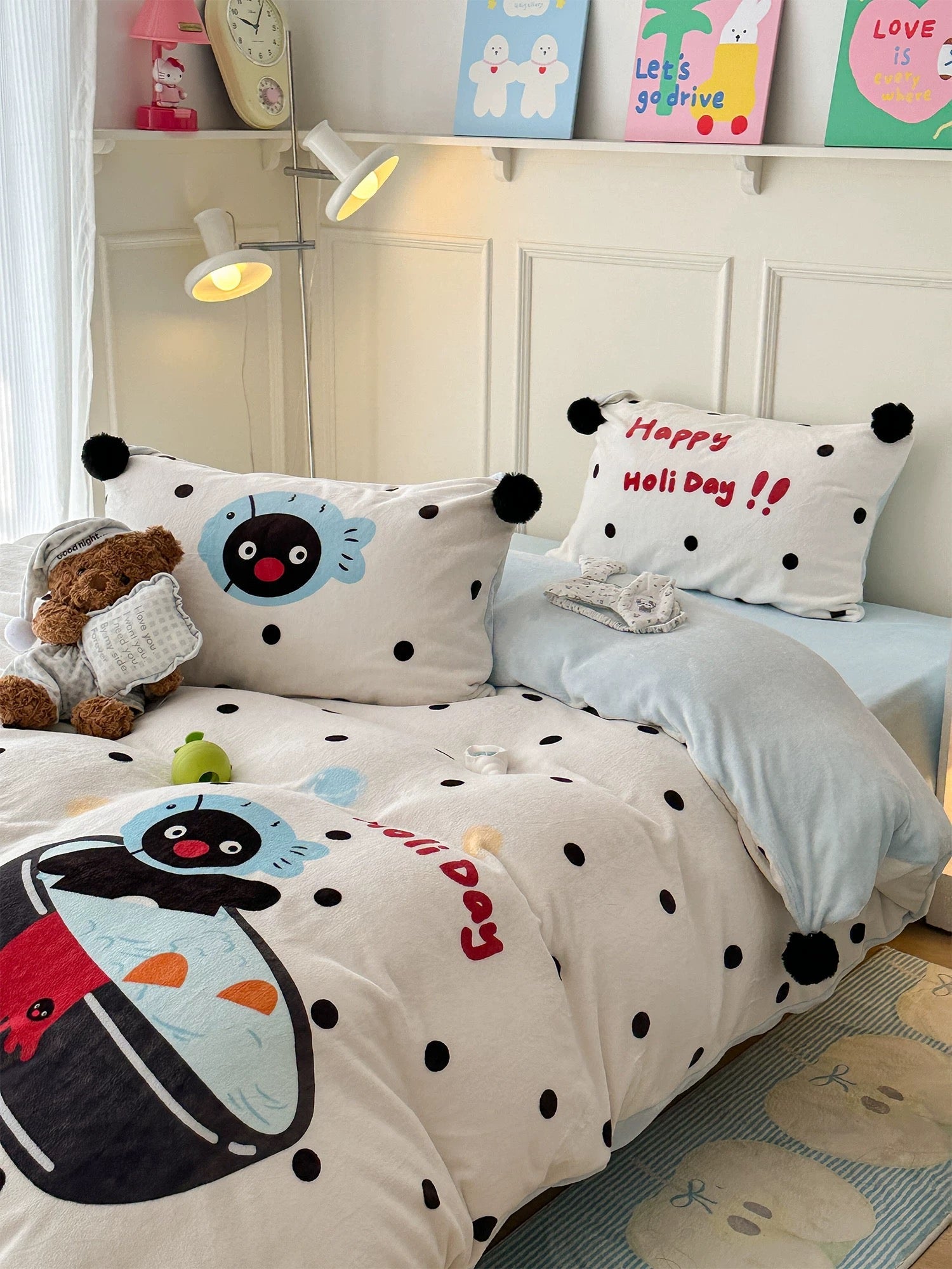 Cute Penguin Milk Fleece Bedding Set