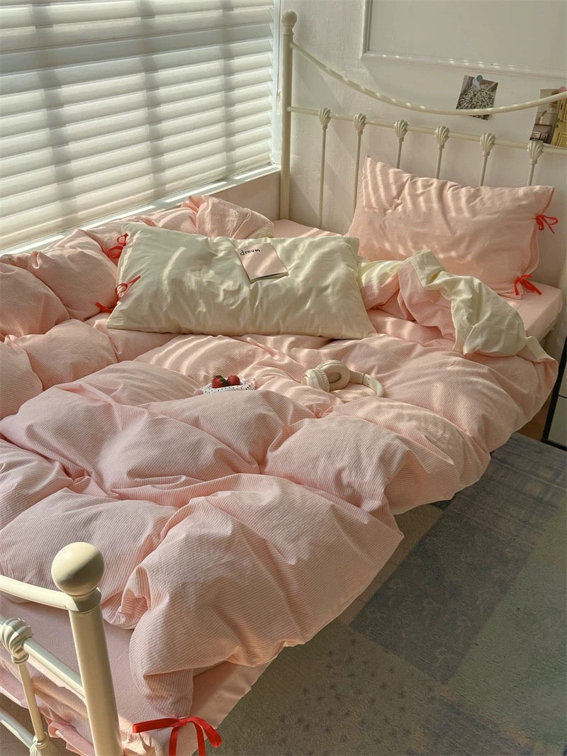 Blush Pink Striped Duvet Cover Set
