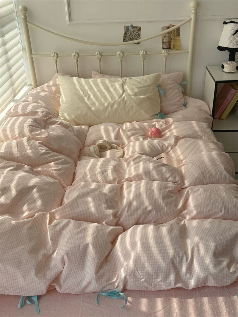 Pastel Pink Gingham Duvet Cover Set
