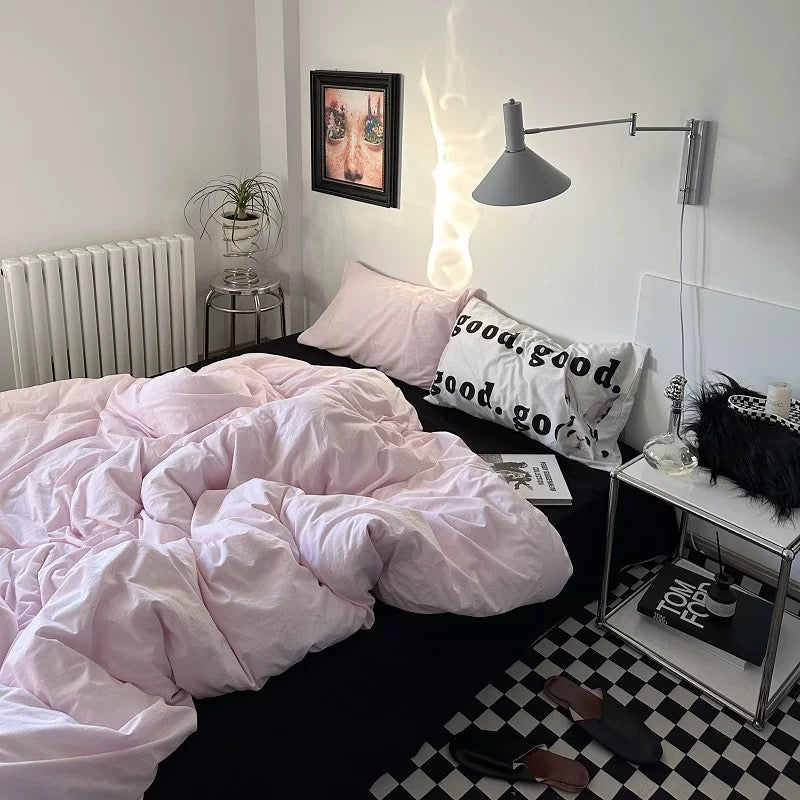 Pink & Black Minimalist Bedding Set