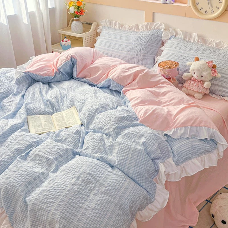 Pink & Blue Ruffle Princess Bedding Set
