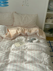 Clean Girl Aesthetic Pink Striped Bedding Set