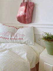 Pink & Yellow Striped Cotton Duvet Cover Set
