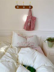 Pink & Yellow Striped Cotton Duvet Cover Set
