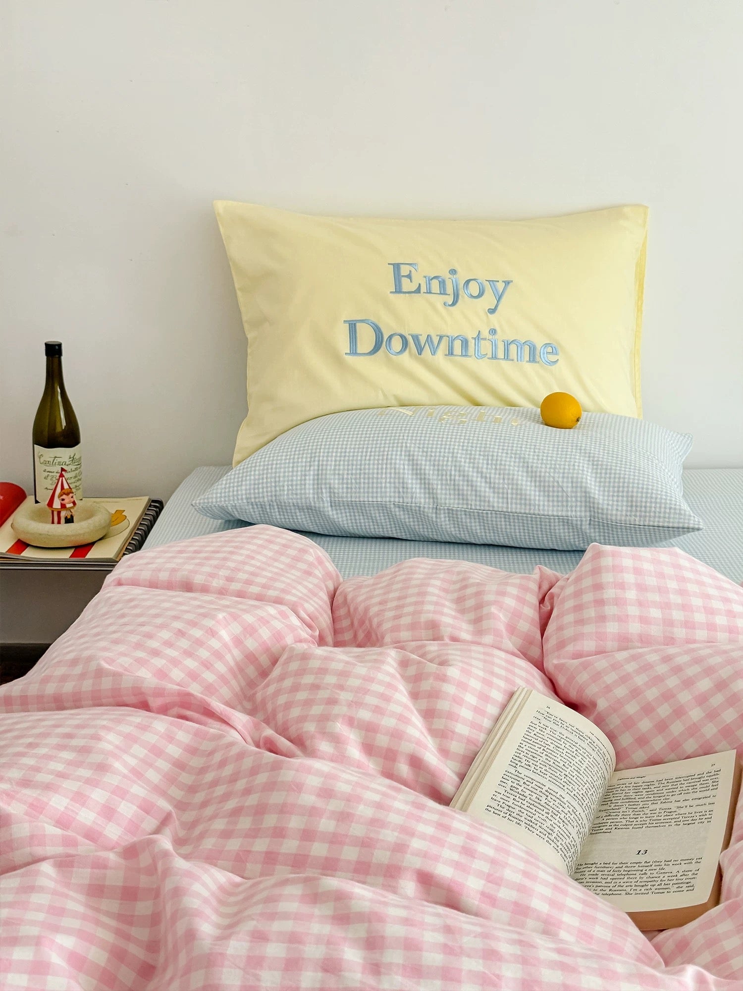 Pastel Creamy Pink Gingham Bedding Set