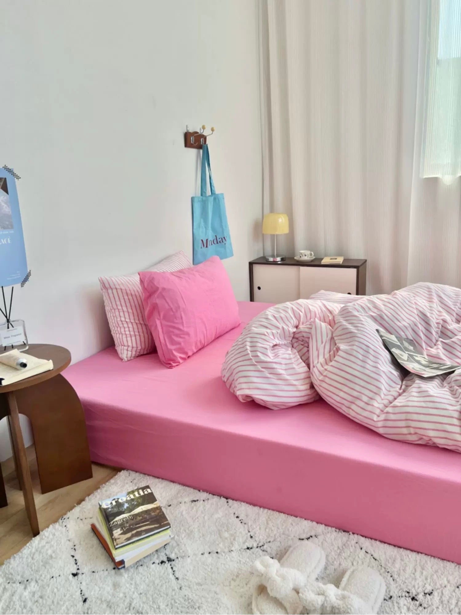 Preppy Aesthetic Pink Striped Duvet Cover Set