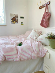 Pink & White Striped Cotton Duvet Cover Set