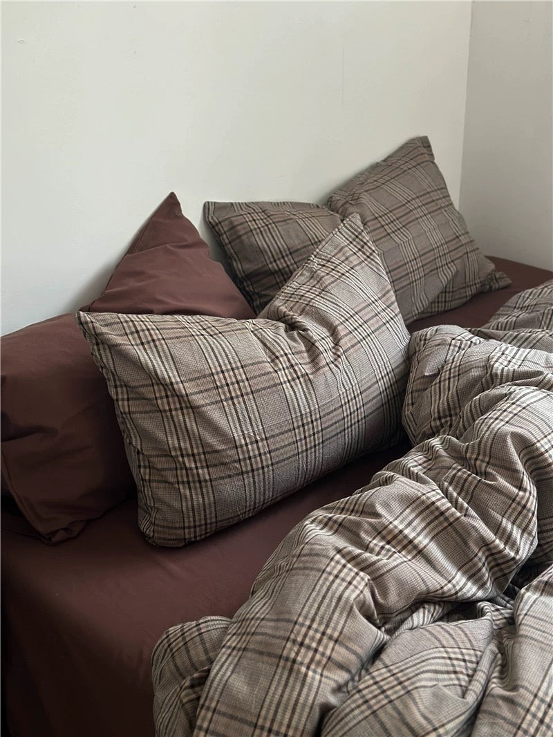 Dark Academia Plaid Cotton Duvet Cover Set