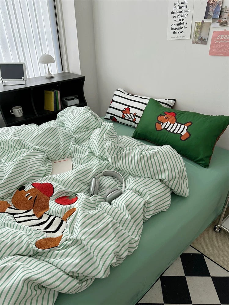 Cartoon Dog Embroidered Bedding Set