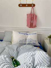 Minimalist Blue Striped Cotton Duvet Cover Set