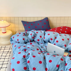 Blue & Red Polka Dot Duvet Cover Set