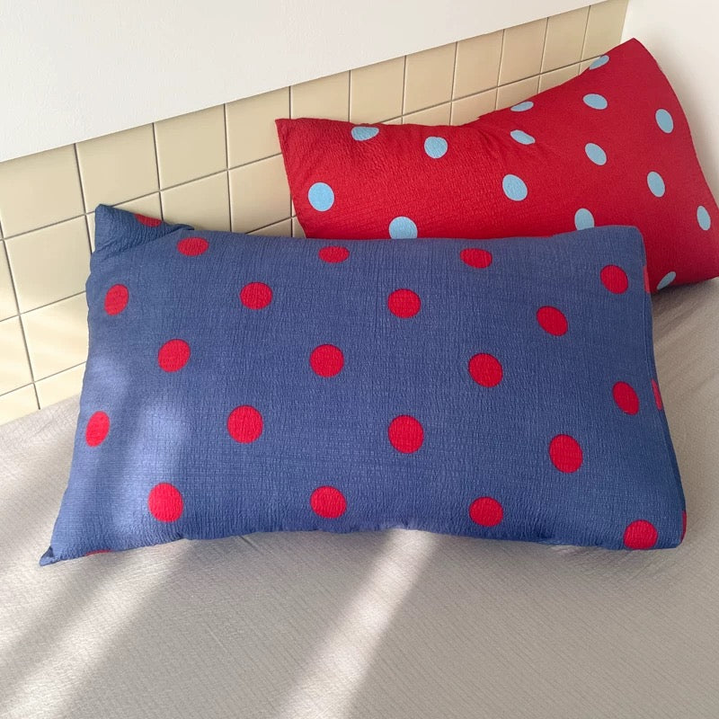 Blue & Red Polka Dot Duvet Cover Set