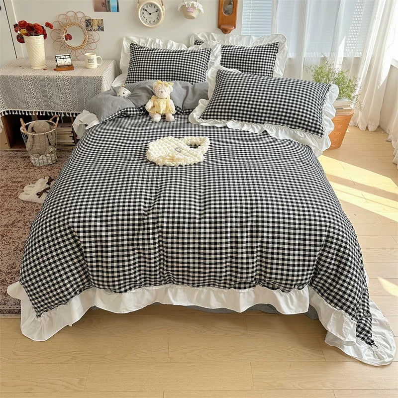 Red Gingham Plaid Duvet Cover Set