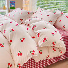 Red Cherry Plaid Bedding Set