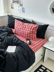 Red Tartan Plaid & Black Bedding Set