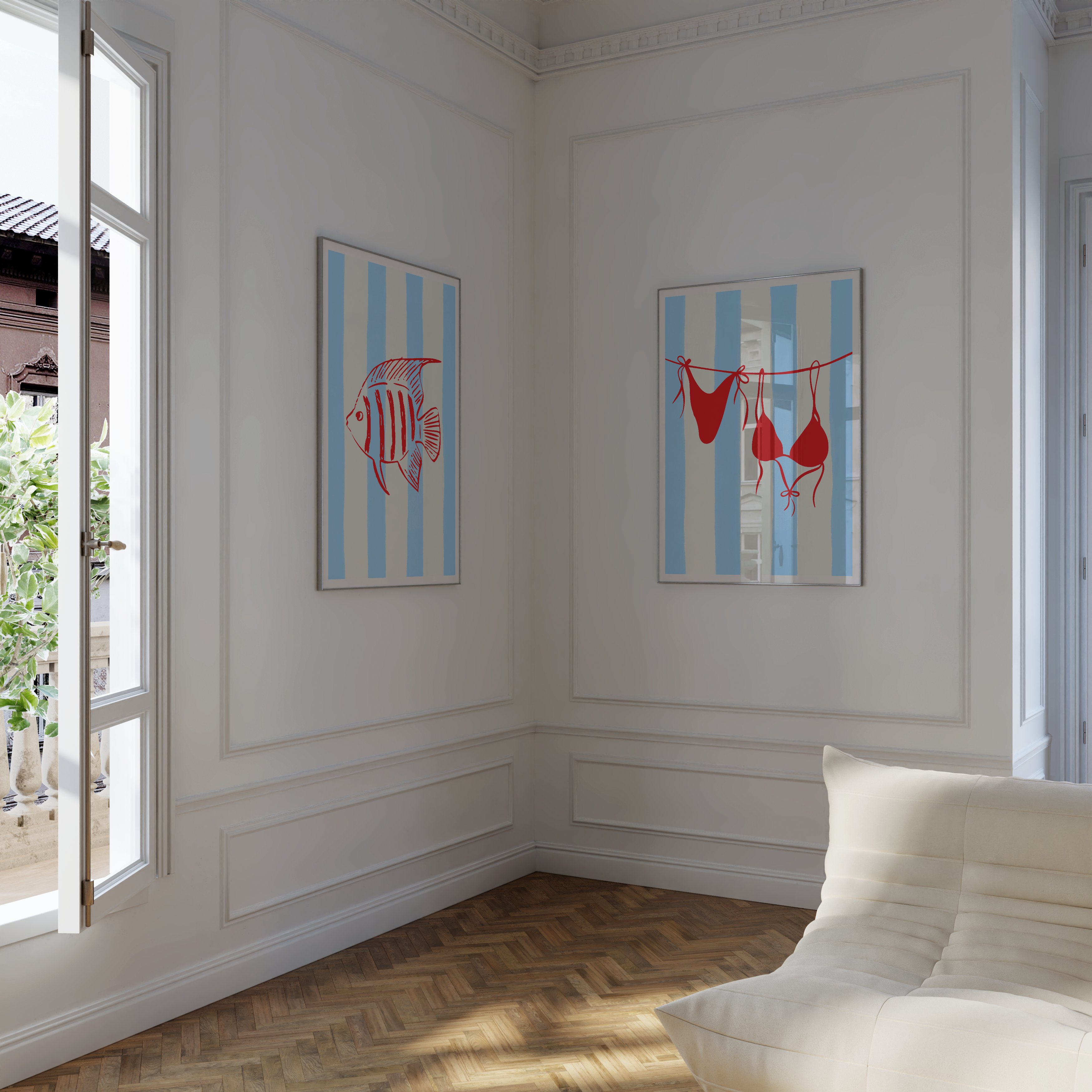 Blue Stripe Coastal Poster Set