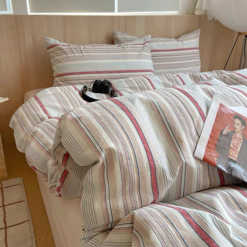 Vintage Cream Striped Duvet Cover Set