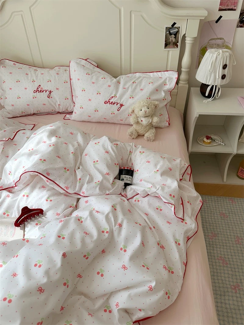 Coquette Cherry Embroidered Bedding Set