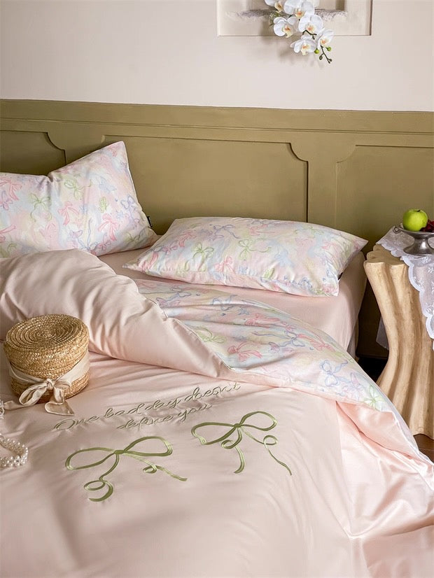 Pink Coquette Embroidered Duvet Cover Set