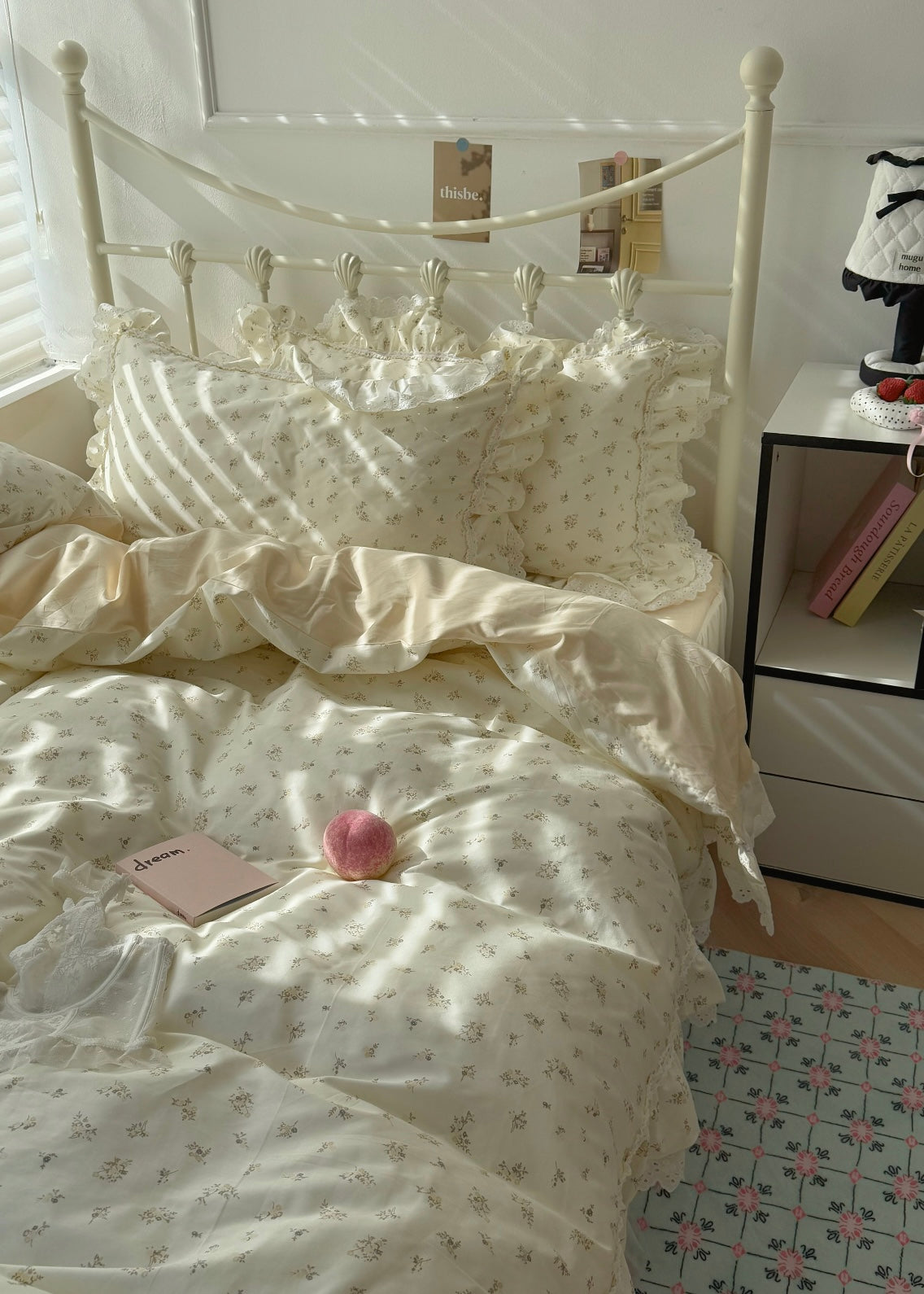 Ivory Floral Cotton Duvet Cover Set