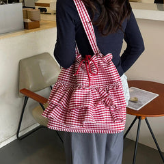 Ruffle Gingham Tote Bag