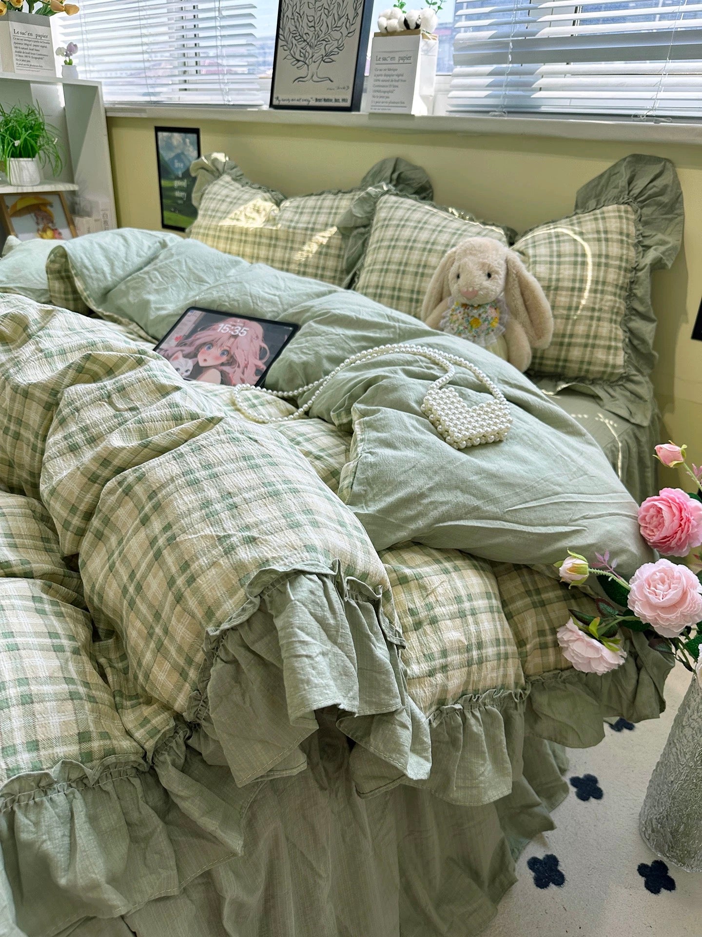 Sage Green Washed Cotton Duvet Cover Set