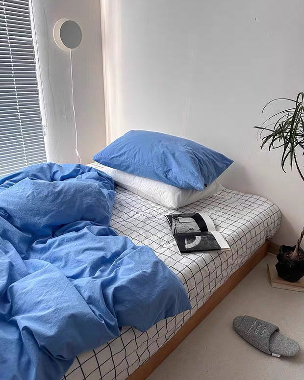 Solid Blue Cotton Duvet Cover Set