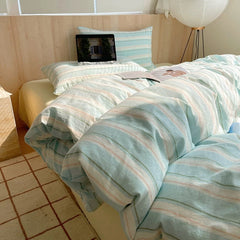 Pastel Blue Striped Duvet Cover Set