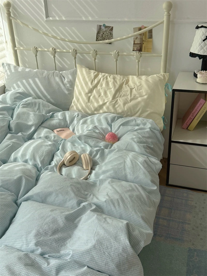 Pastel Blue Gingham Duvet Cover Set