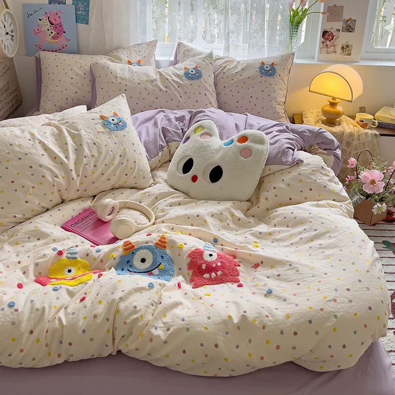 Cartoon Monster Embroidery Bedding Set
