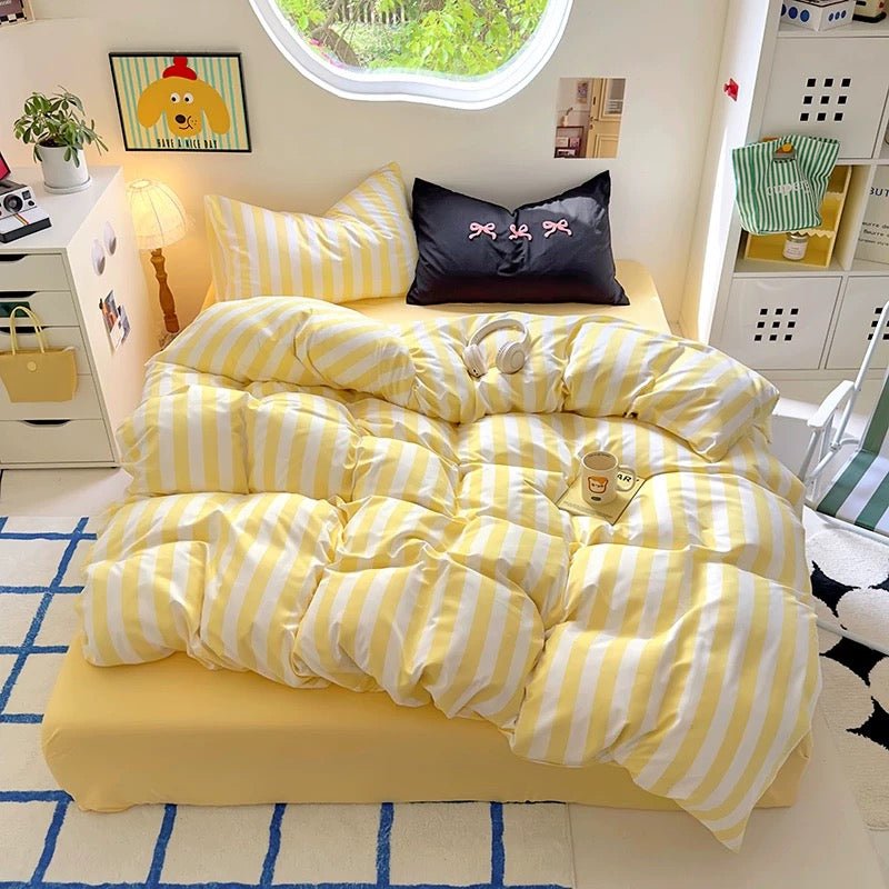Beige Striped Cotton Bedding Set