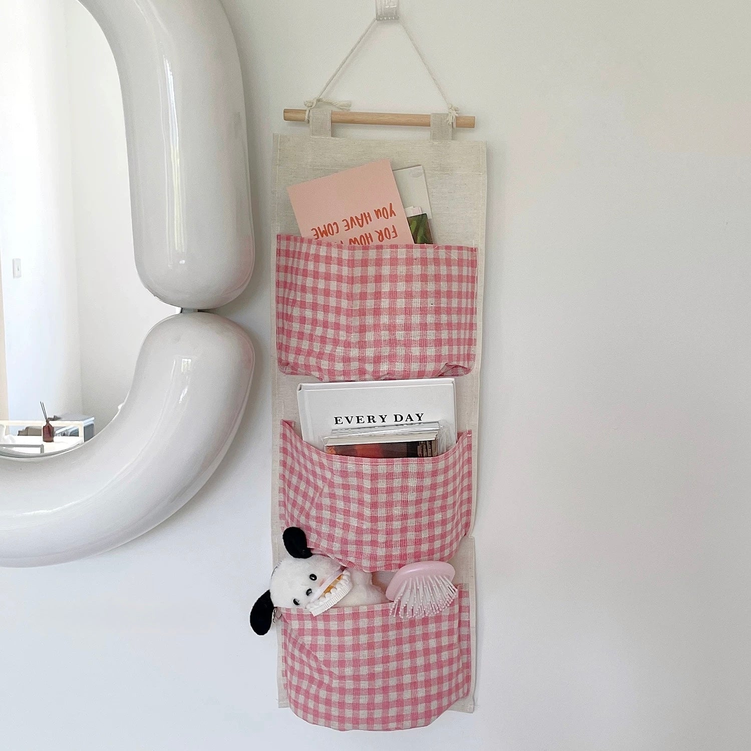 Pink Gingham Wall Organizer