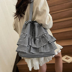 Ruffle Gingham Tote Bag