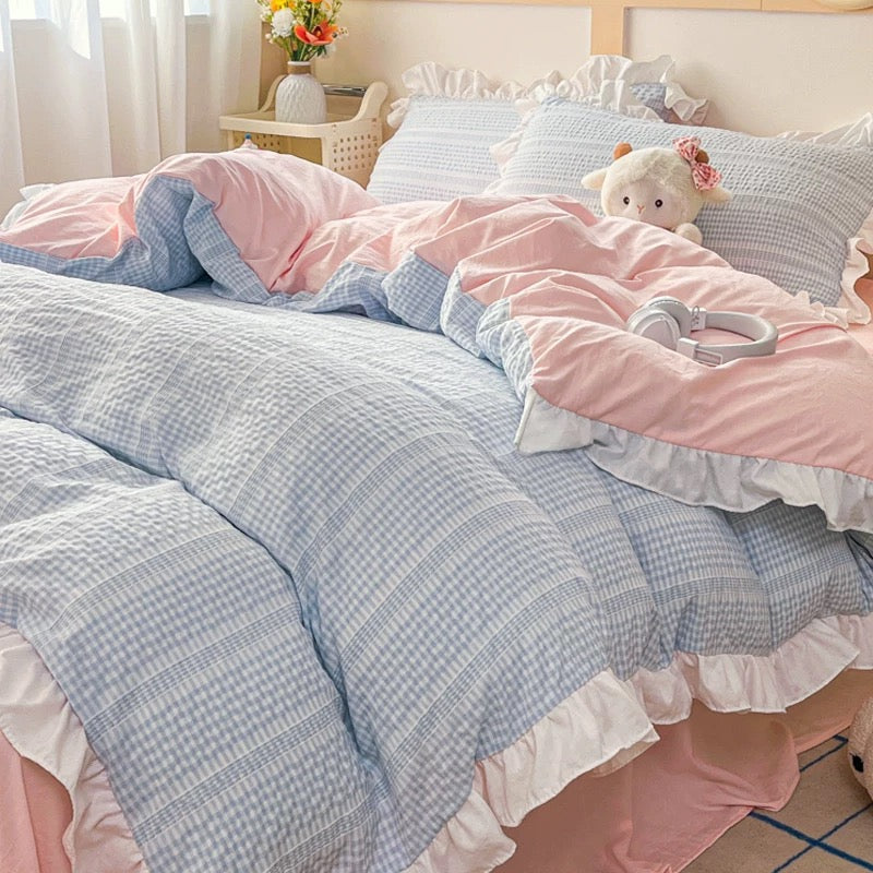 Pink & Blue Ruffle Princess Bedding Set