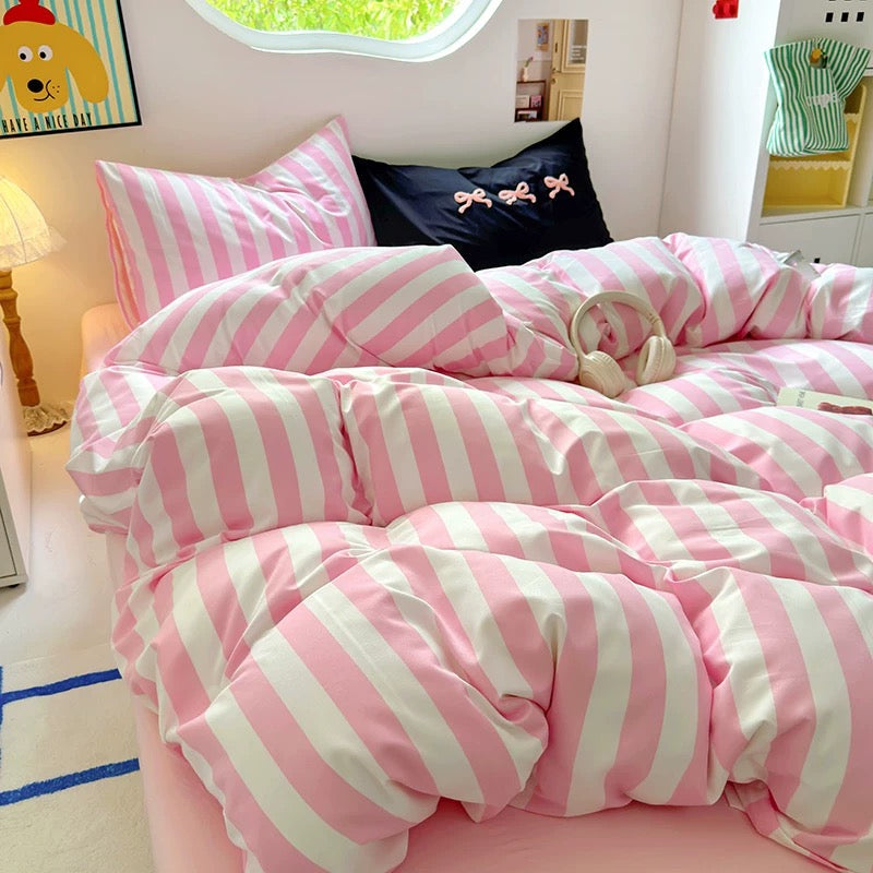 Black Striped Cotton Bedding Set
