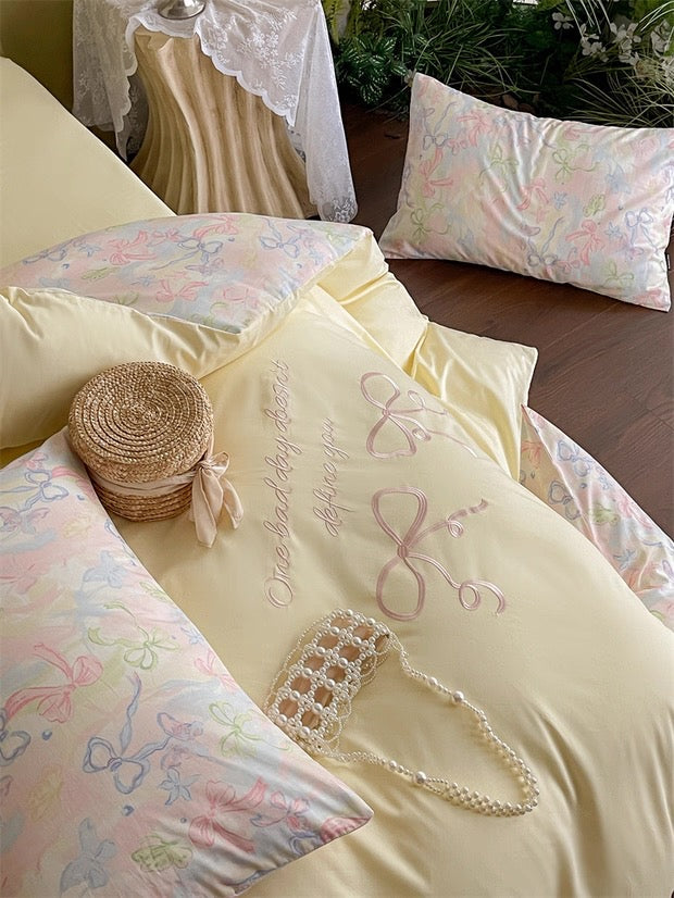Yellow Coquette Embroidered Duvet Cover Set