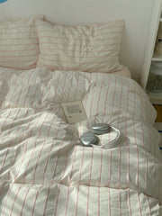 Clean Girl Aesthetic Pink Striped Bedding Set