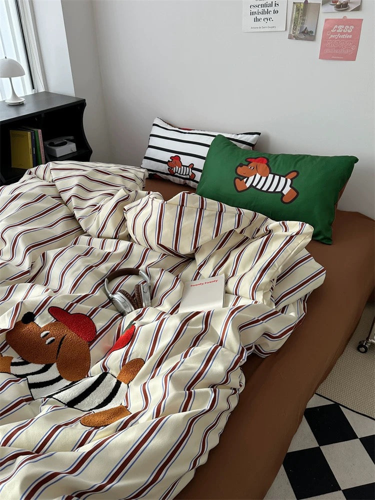 Cartoon Puppy Embroidered Bedding Set