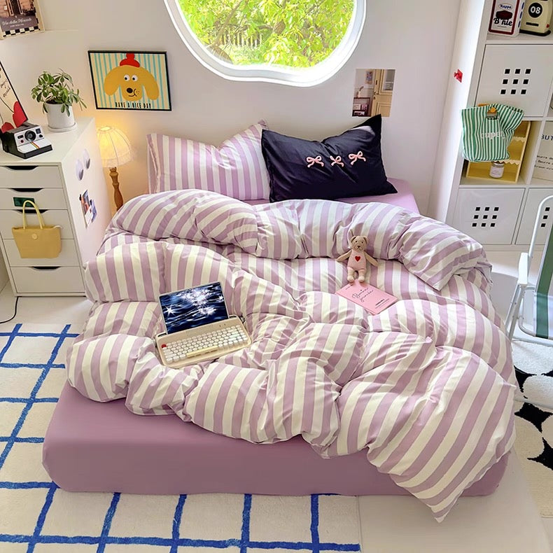 Black Striped Cotton Bedding Set