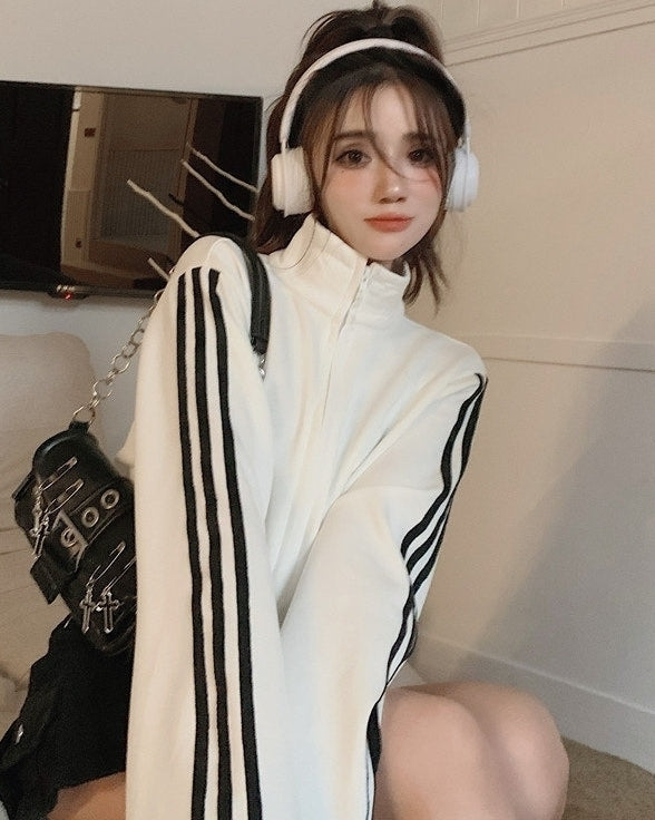 White Striped Sleeves Sports Jacket