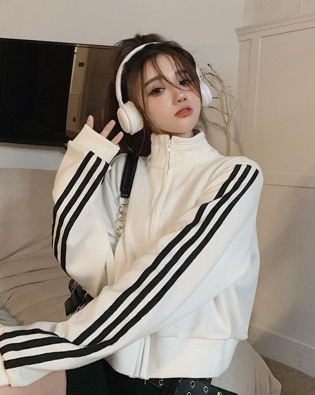 White Striped Sleeves Sports Jacket