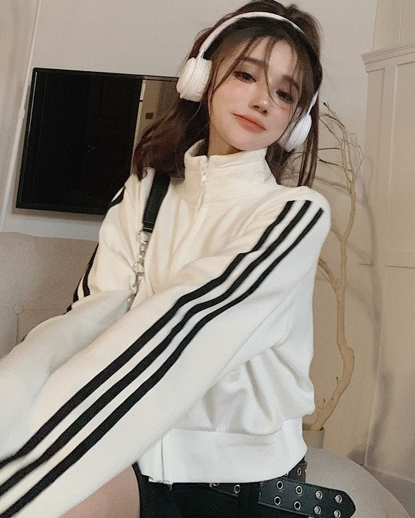 White Striped Sleeves Sports Jacket