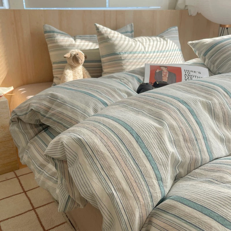 Retro Blue Striped Duvet Cover Set