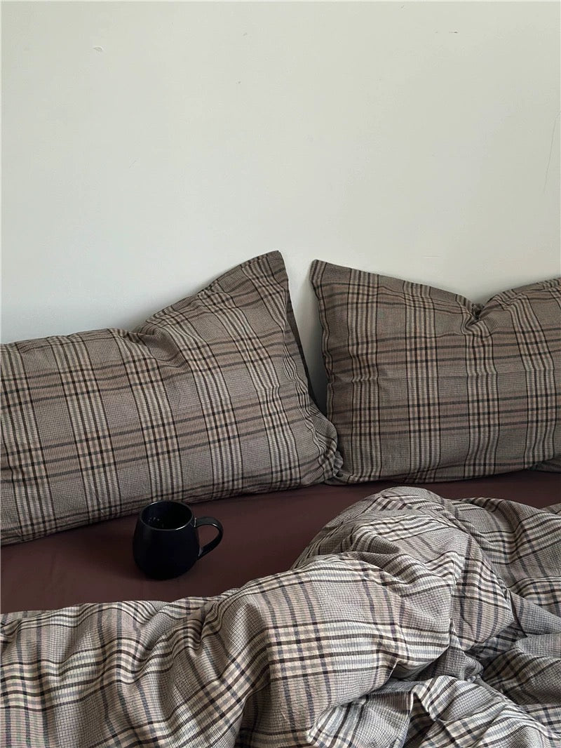 Dark Academia Plaid Cotton Duvet Cover Set