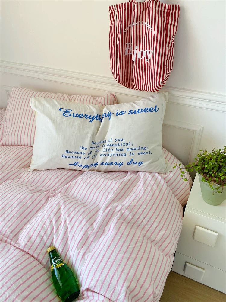 Pastel Pink & Blue Striped Duvet Cover Set