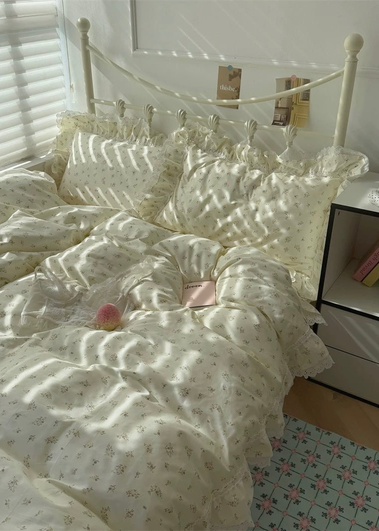 Ivory Floral Cotton Duvet Cover Set