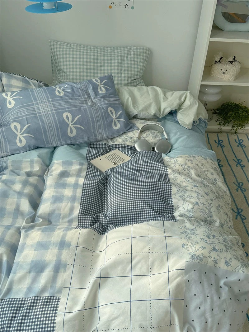 Blue Patchwork Cotton Bedding Set