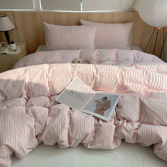 Preppy Pink Striped Duvet Cover Set